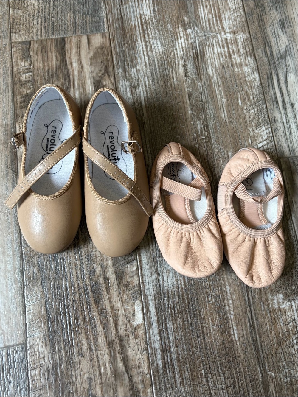 Revolution Kids Tan and Light Peach Ballet Flats - Mary Jane & Soft Leather Pair